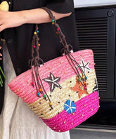 Bohemian Rose Handmade Straw Woven Satchel Bags